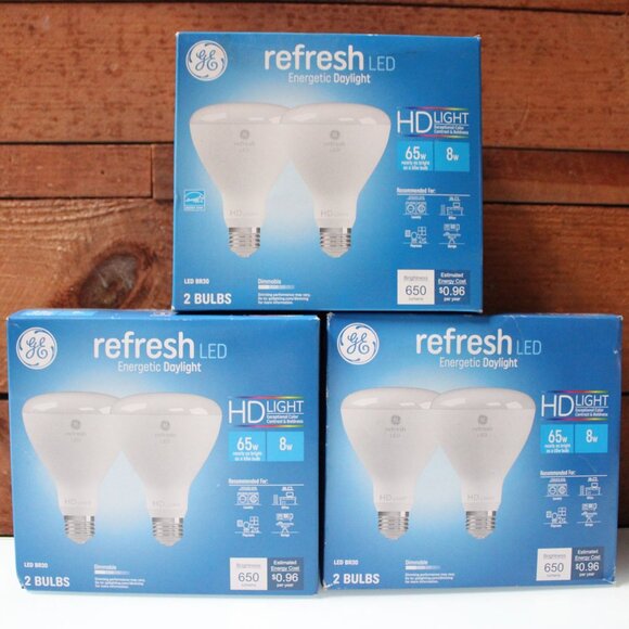 GE Refresh LED BR30 HD Light Bulbs 8W 65W Replacement Energetic Daylight 6-Pack - Picture 1 of 7